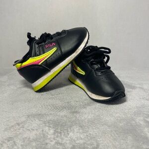 Fila Kids Black and Pink Sneakers with Neon Highlights